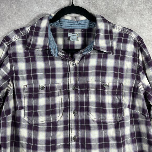 Carhartt Dodson Shirt Womens Medium 8-10 Purple Plaid Long Sleeve Workwear‎ - Picture 2 of 10